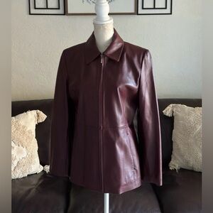 Vintage JLC New York Burgundy Red Leather Full Zip Jacket Size M Retro Classic